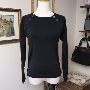 Ralph Lauren Black Button-Accent Long Sleeve Top